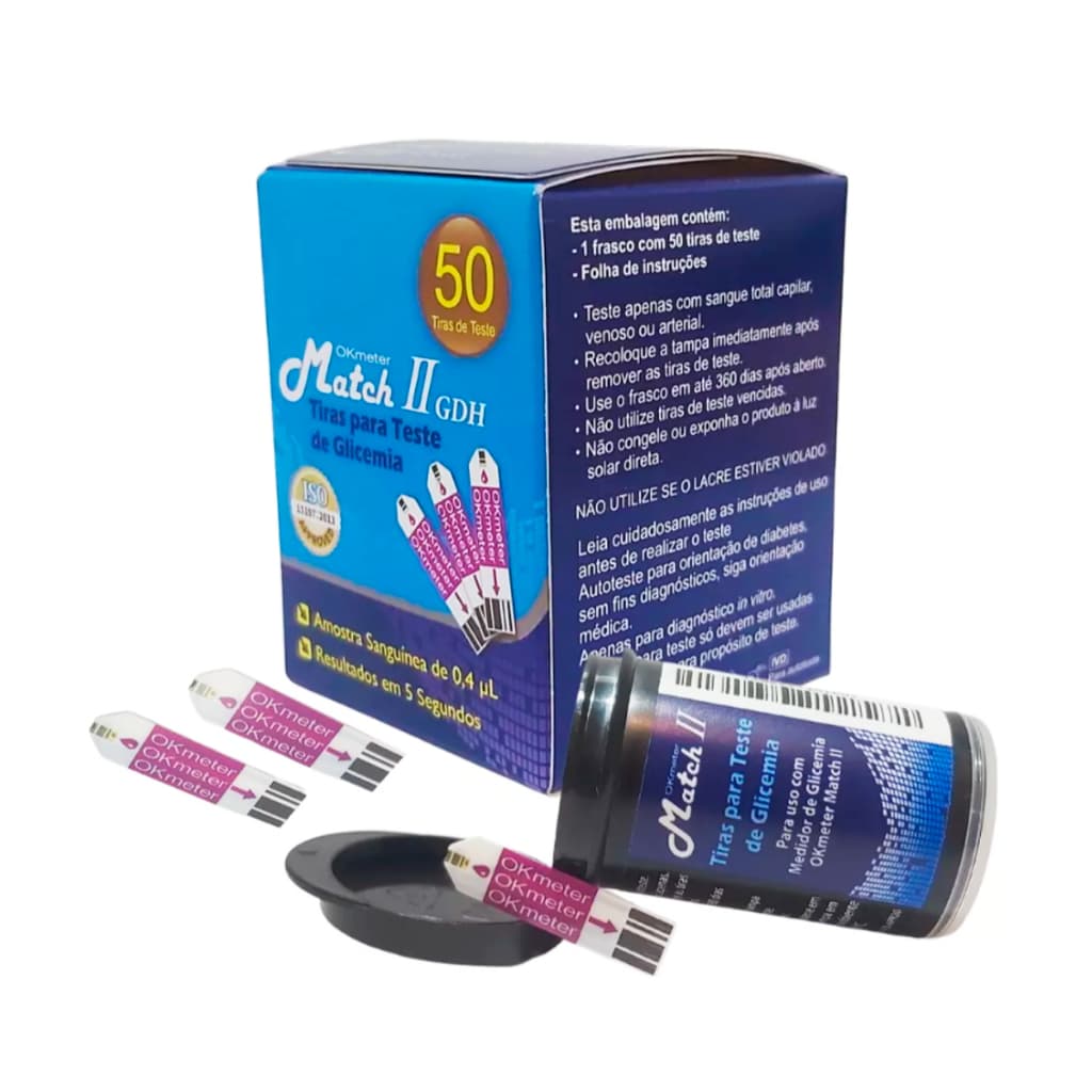 Tiras de glicemia Match II 50 unidades OKmeter Fitas reagentes Match 2