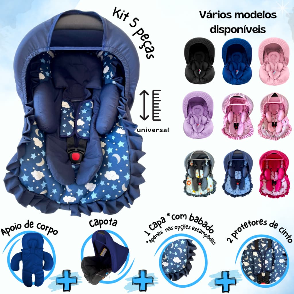 Kit Bebê Conforto 5 peças Tamanho Universal Capa Redutor Capota Protetor Cinto Galzerano Burigotto