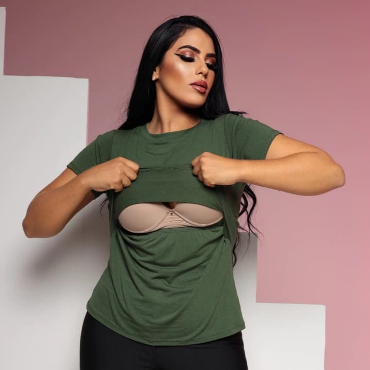 Blusa Amamentação Feminina Manga Curta Camiseta Gestante Amamentar