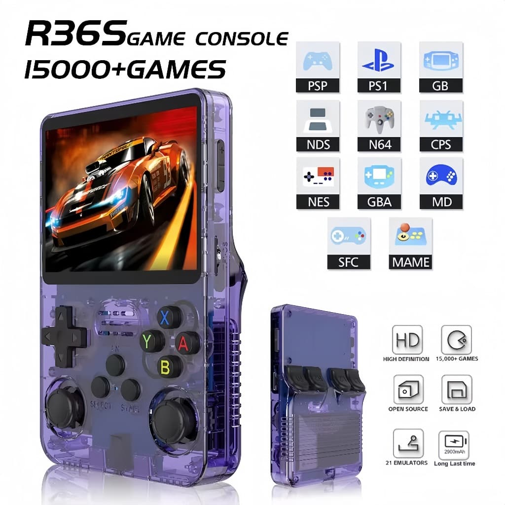 Console Portátil R36S + de 15.000 Jogos Vídeo Game 64g Linux Tela IPS 3.5 Polegadas