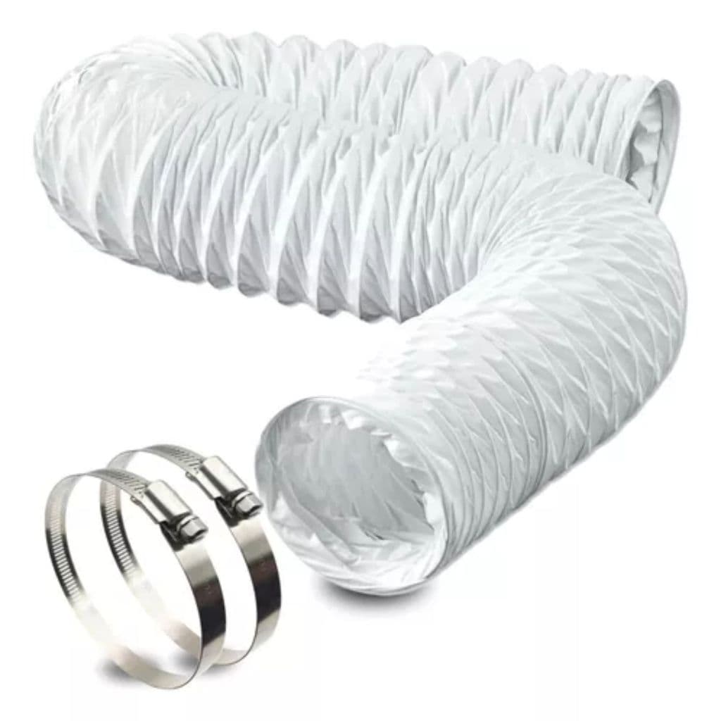 Duto Flexivel 150mm 3 Metros Pvc Branco + 2 Abraçadeiras Rosca Sem Fim Para Ar Portátil Exaustão