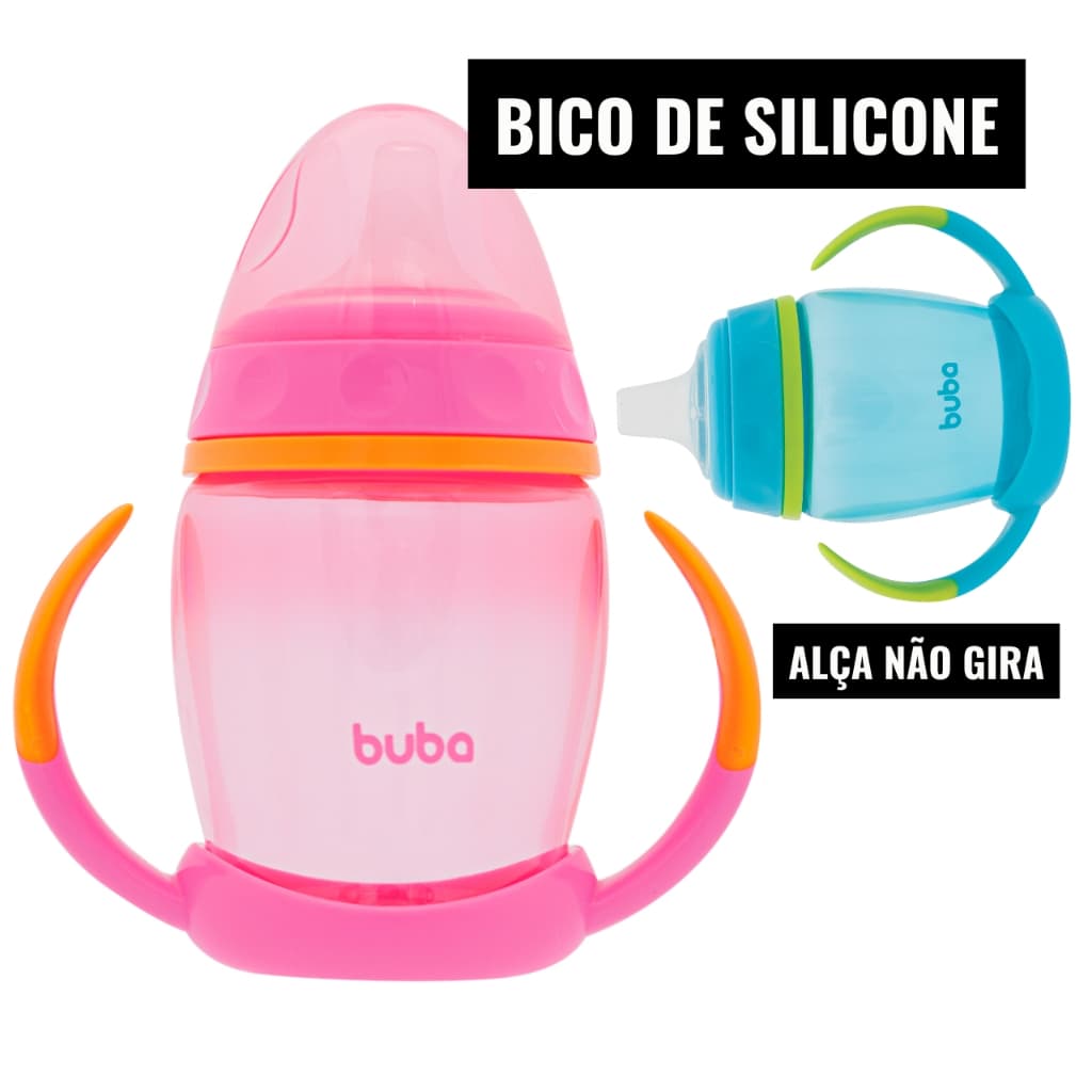 Copo de Treinamento Infantil com Alça e Bico de Silicone para Bebê Introdução Alimentar Menino Menina Buba