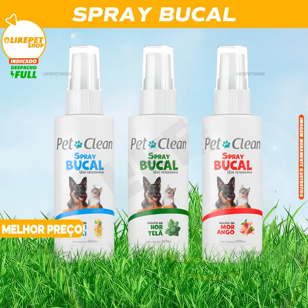 Spray Bucal contra Mau Hálito e Tártaro Higiene Bocal Dentes para Cães e Gatos Pet 120 ml Pet Clean