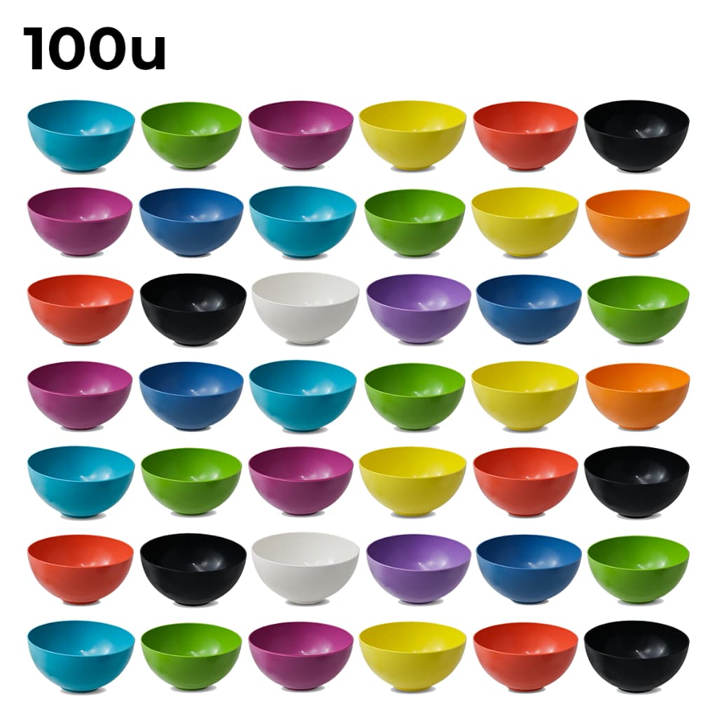 Kit 100 Potes Cozinha 380ml Tigelas Cumbucas Bowls Plástico Colorido Vivas Açaí Sorvete Doce Salgado
