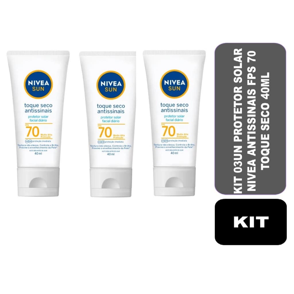 KIT 03 un Protetor Solar Facial Nivea Sun Toque Seco 70FPS (40ml)