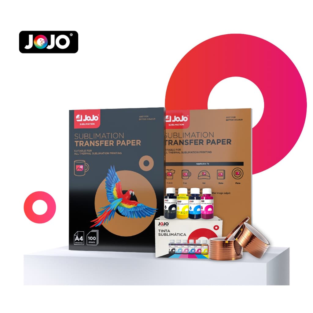 Kit Completo SUBLIMAÇÃO Papel Sublimático A4 + Tinta Sublimática 4 Cores + Fita Térmica 0,5mm - JOJO