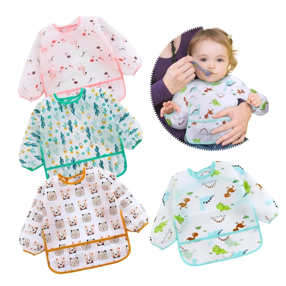 Babador Impermeável Bebê Roupas Manga Longa BLW Introdução Alimentar Infantil