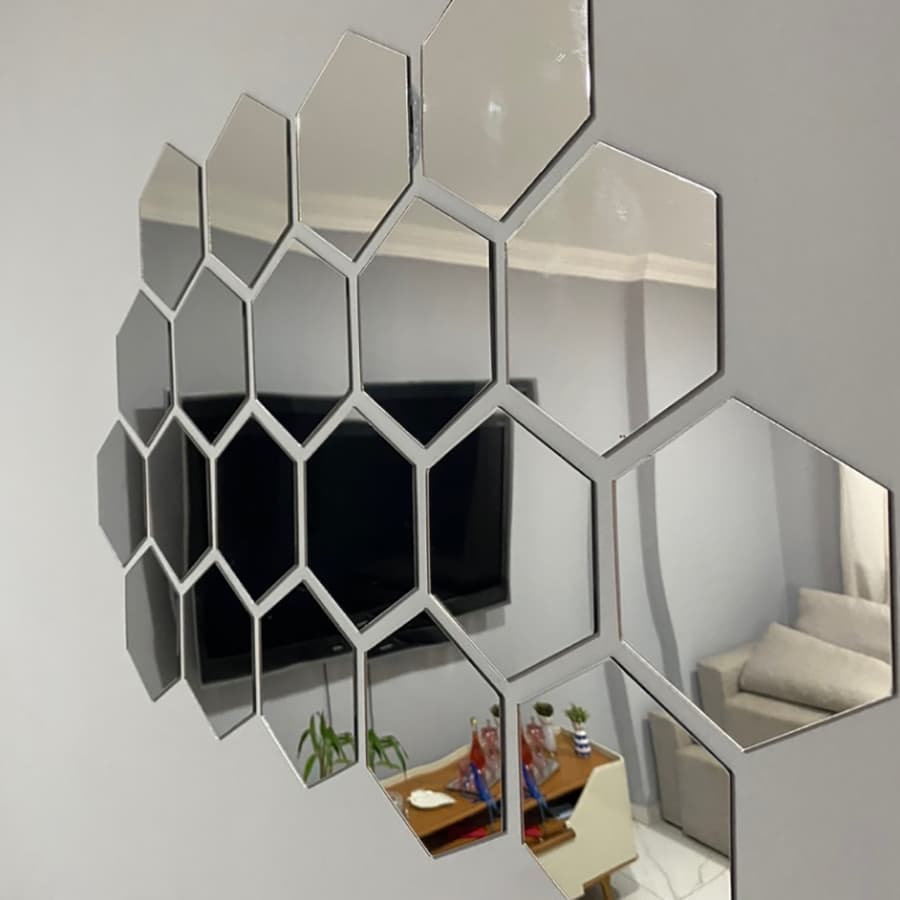 Kit com 10 Espelho Decorativo em Acrílico em formato de Hexagono 12x10cm