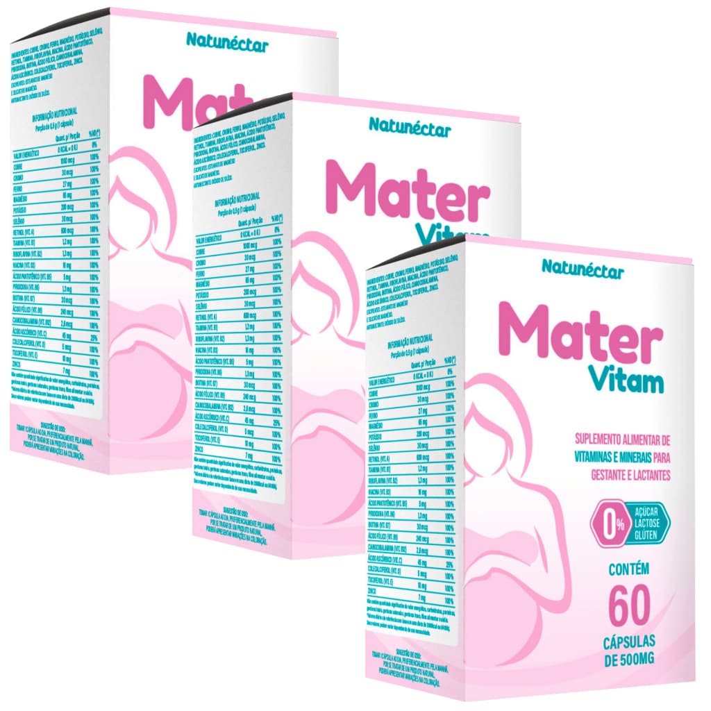 Combo 3 Mater Vitam 60 cápsulas - Total 180 cápsulas - Vitamina Gestante Lactante Mãe Mamãe