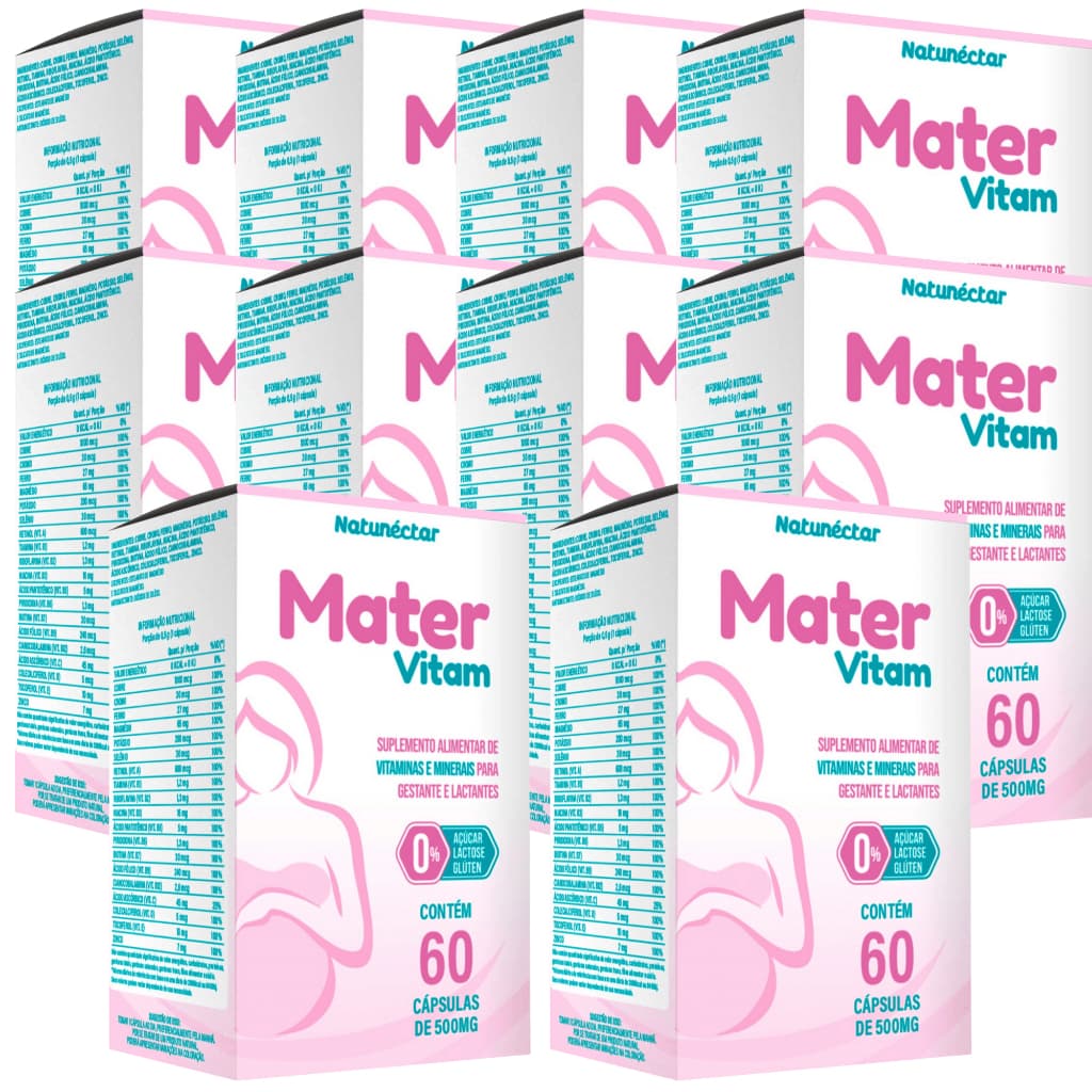 Kit 10 Unidades Mater Vitam 60 cápsulas Multivitamínico Gestante Lactante Mamãe - Total 600 cápsulas