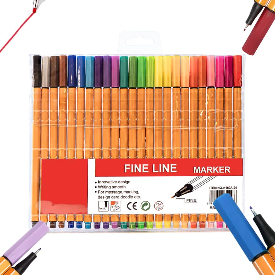 Kit 24 a 12 Canetinhas Cores Caneta Colorida Fine Line 0.4mm Material Escolar Ponta Fina Volta Aulas