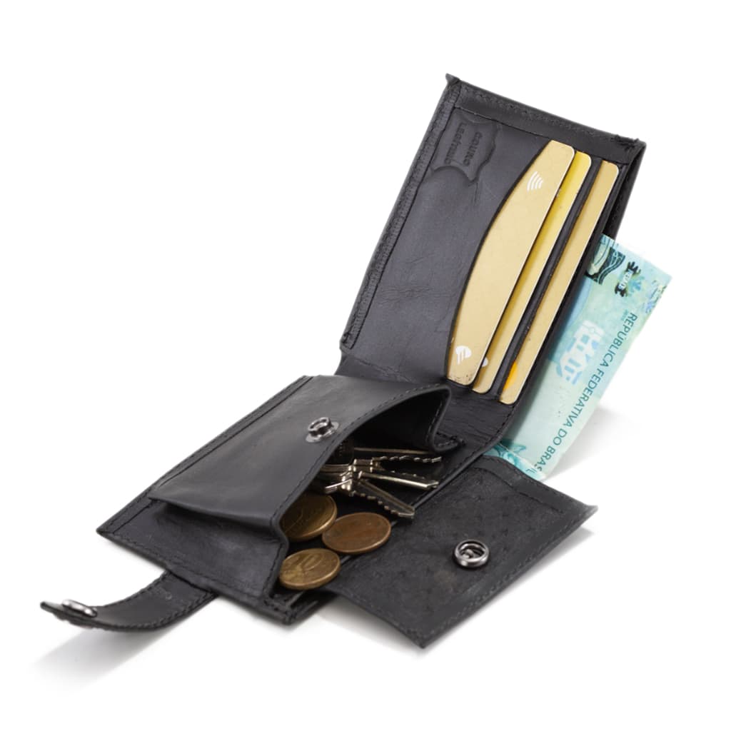 Carteira Masculina Slim Fecho em Botao Couro Compacta Com Porta Moedas E Espaço Para Cnh