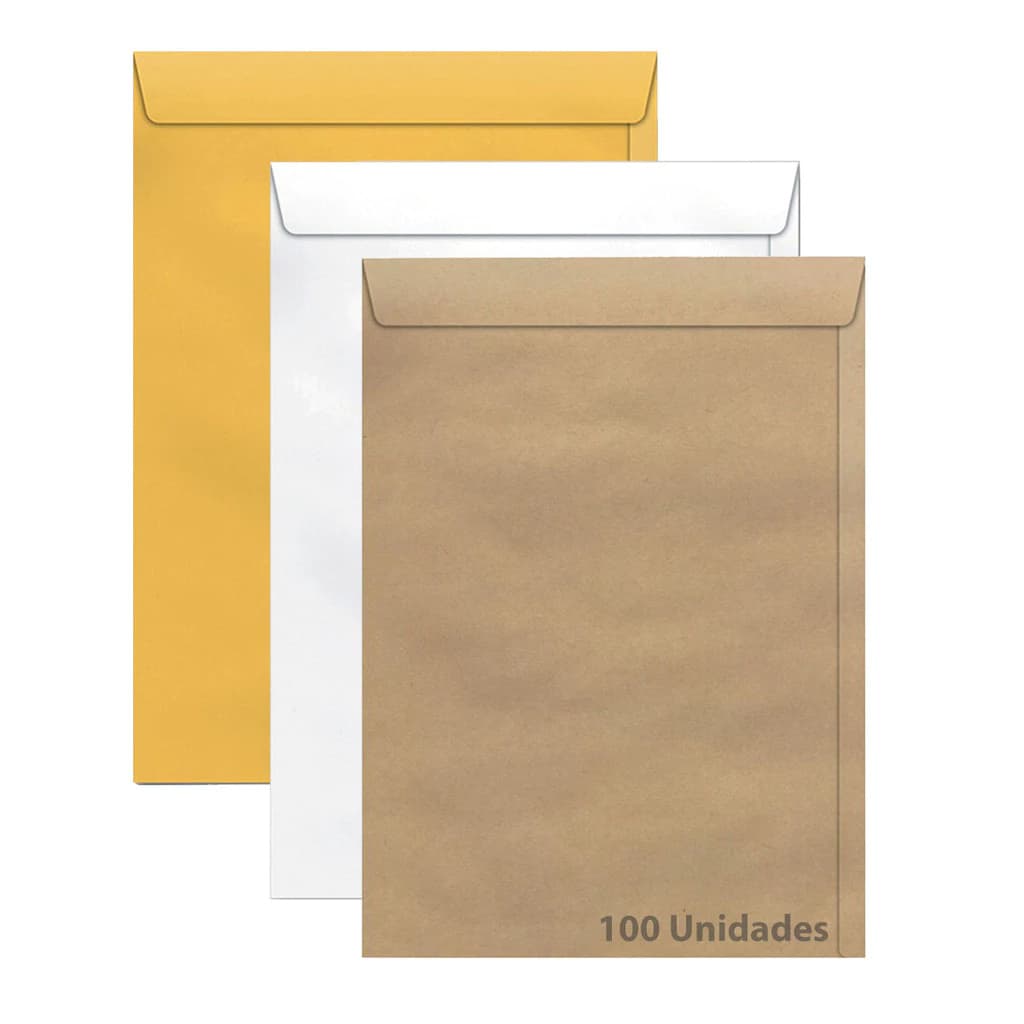 KIT 15 30 50 Unidades de Envelope Tipo Saco Para Documento A4 Kraft Pardo Branco e Ouro 22,9x32,4cm