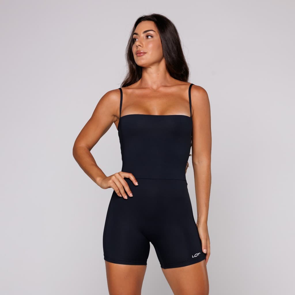 Macaquinho Poliamida Preto Fitness Feminino Academia de Alcinha Essential Lot Fitness