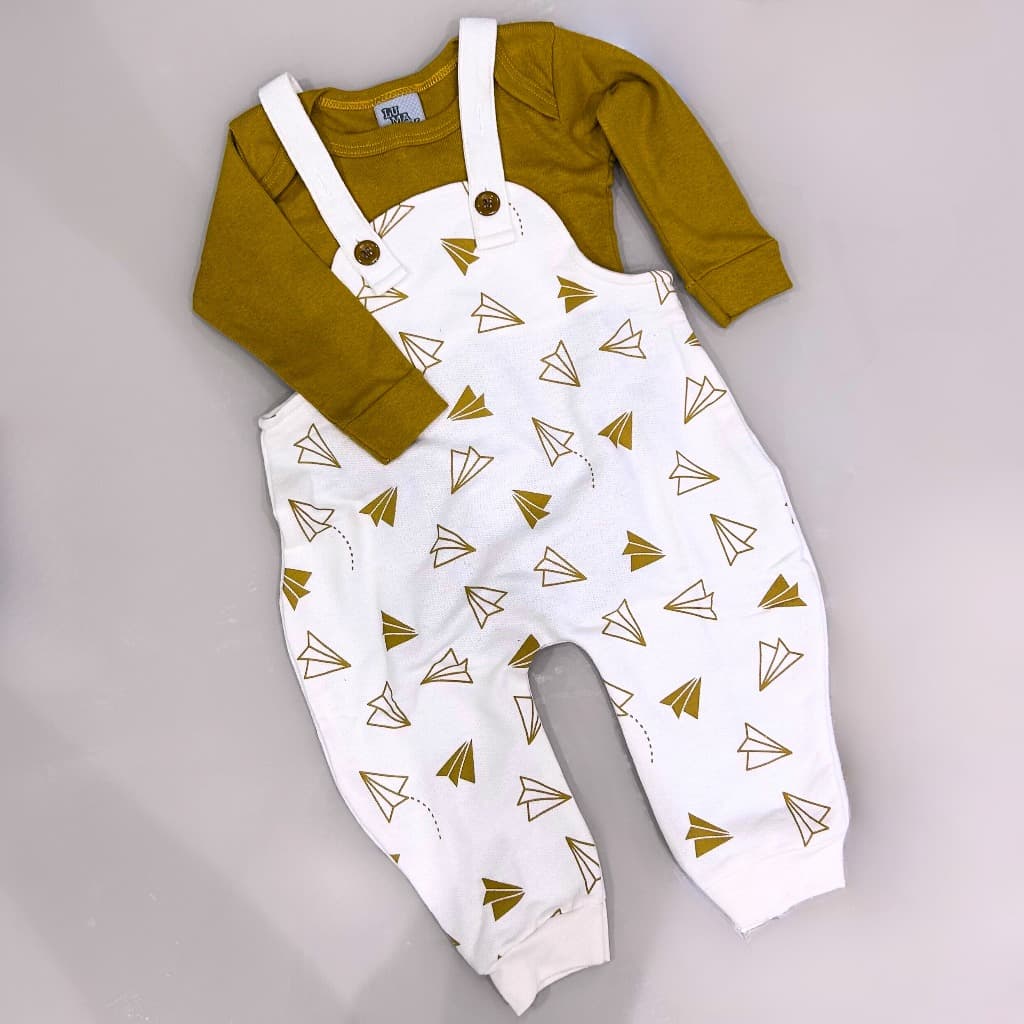 Conjunto Jardineira + body bebê infantil menino