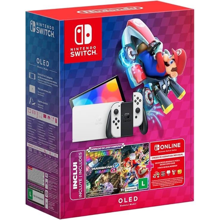 Console Nintendo Switch OLED 64GB Branco Mario Kart 8 Deluxe