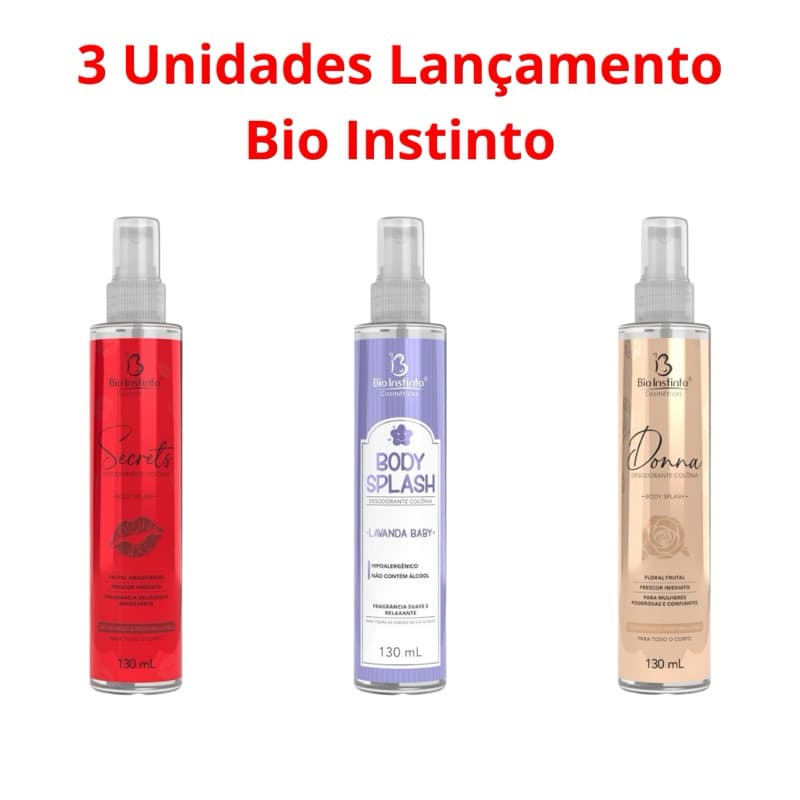 03 Body Splash Bio Instinto 130mL Colonia Desodorante Perfumada Marcante Feminina Delicada