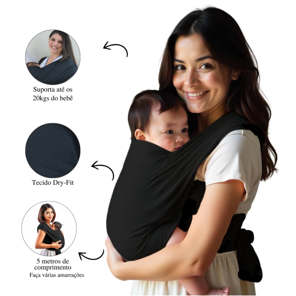 Sling Bebê Confortavel Ergonômico DryFit Wrap Sling Canguru Carregador de Bebê de Amarrar