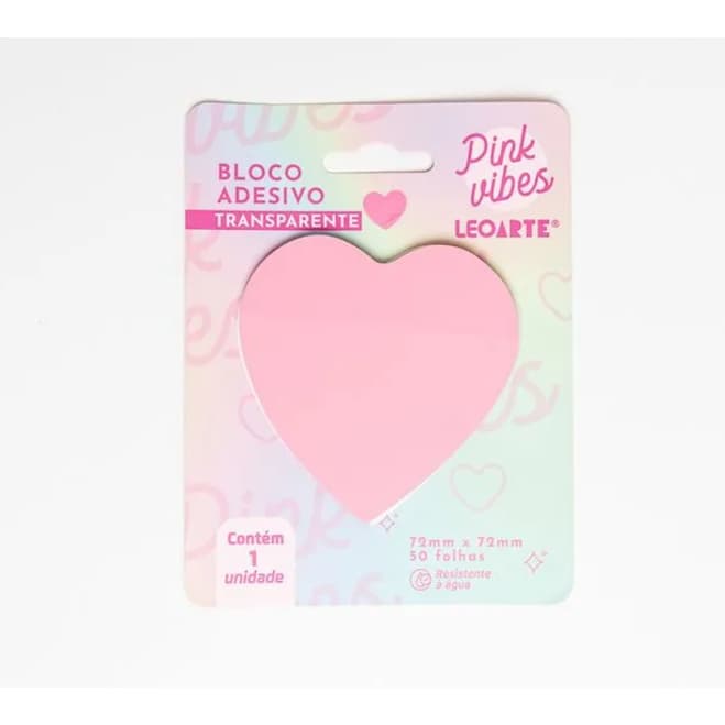 Bloco Adesivo Pink Vibes Transparente Coração 72Mmx72mm 50F