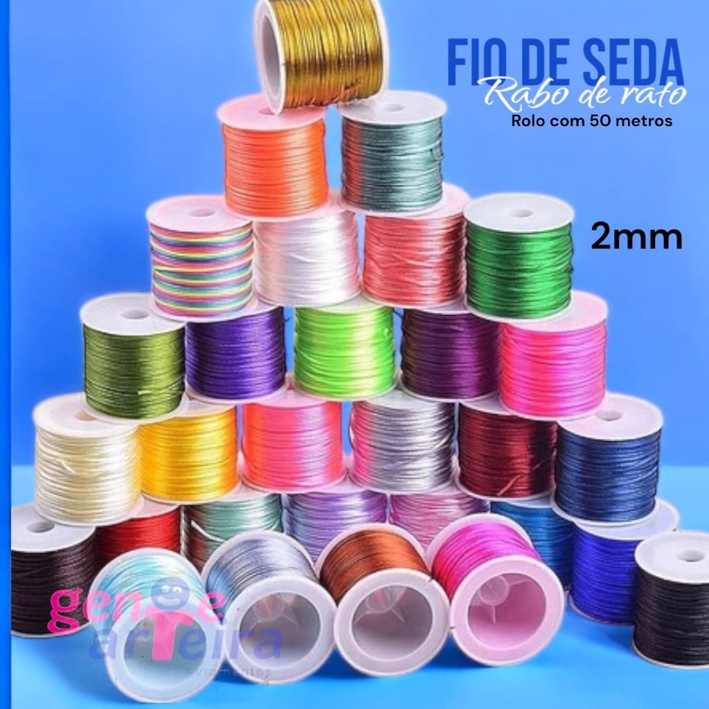 Fio de Seda Rabo de Rato - Cordão Acetinado - 2 mm - Rolo de 50 metros
