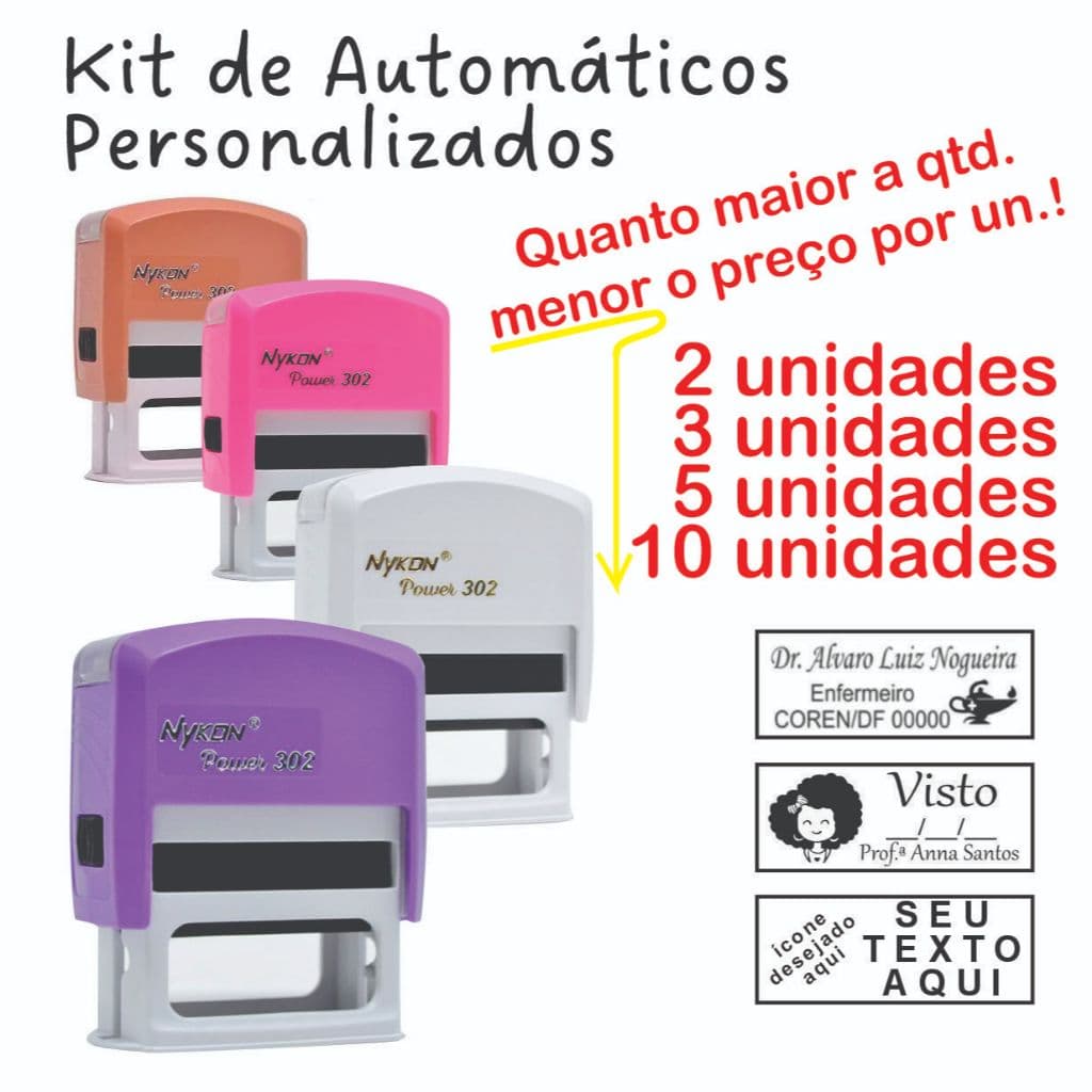 Kit de Carimbo Automático 2un - 10un - c/ DESCONTO PROGRESSIVO
