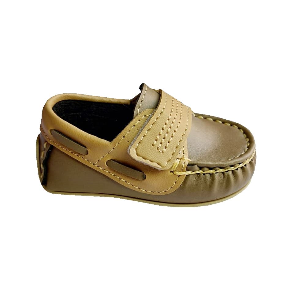 Sapato Social Mocassim Infantil Para Bebê Menino Bege Escuro