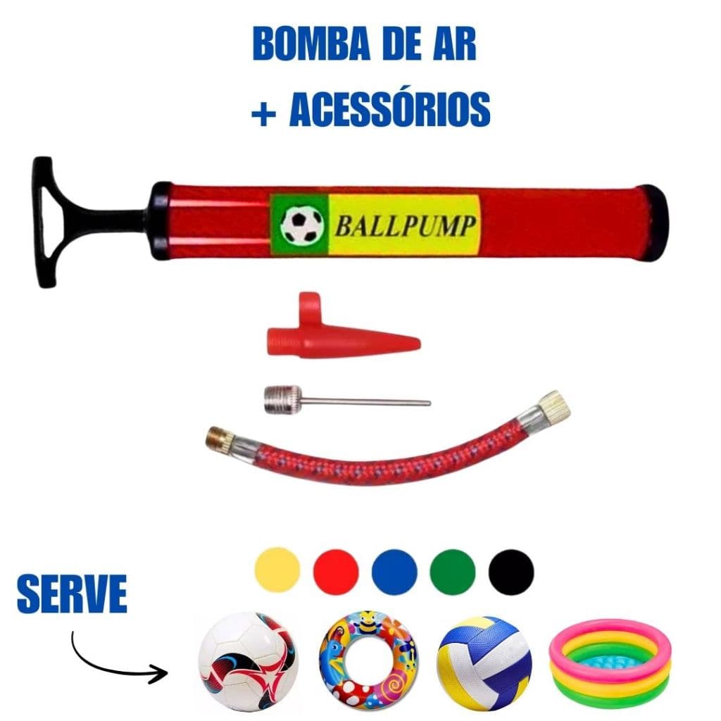 Bomba de Ar Manual + Acessórios para Encher Todo tipo de Bolas e Infláveis Piscina Boia  Colete e Brinquedos