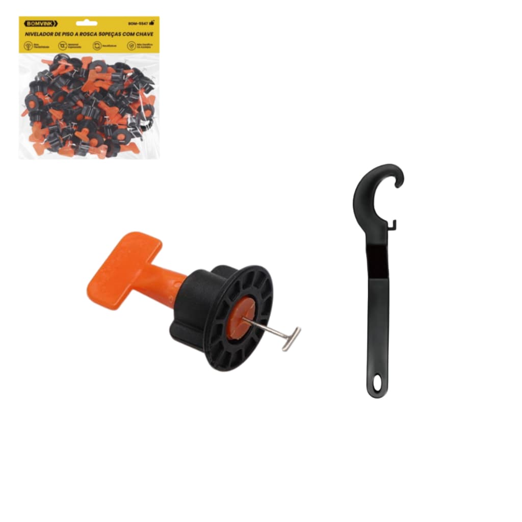 Kit 50 Nivelador De Piso A Rosca Espaçador Reutilizável Com Chave