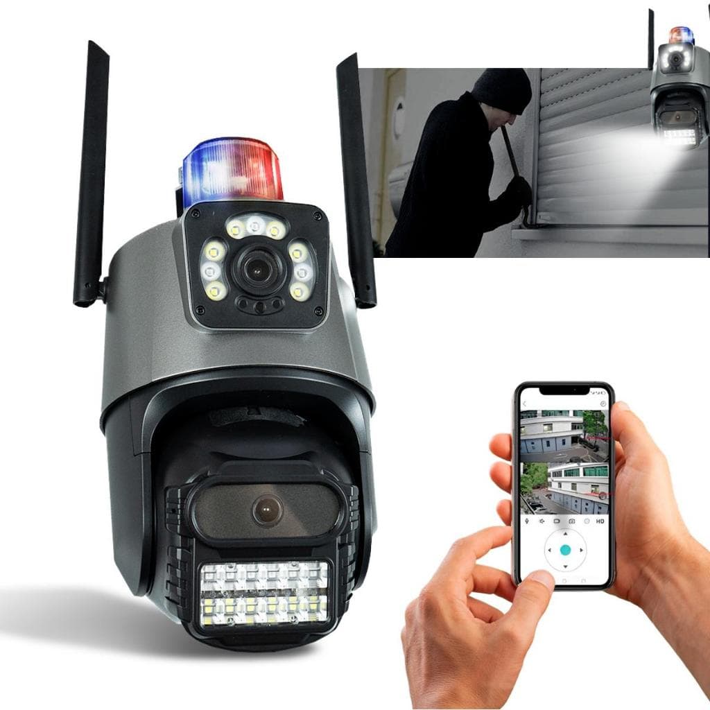 Camera Segurança Externa Lente Dupla 4k Sirene Policial sensor de movimento