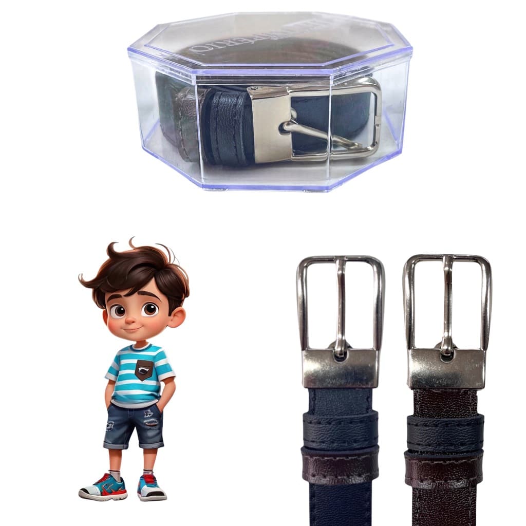 Cinto Infantil Couro Sintético Dupla Face Preto Marrom Menino Criança