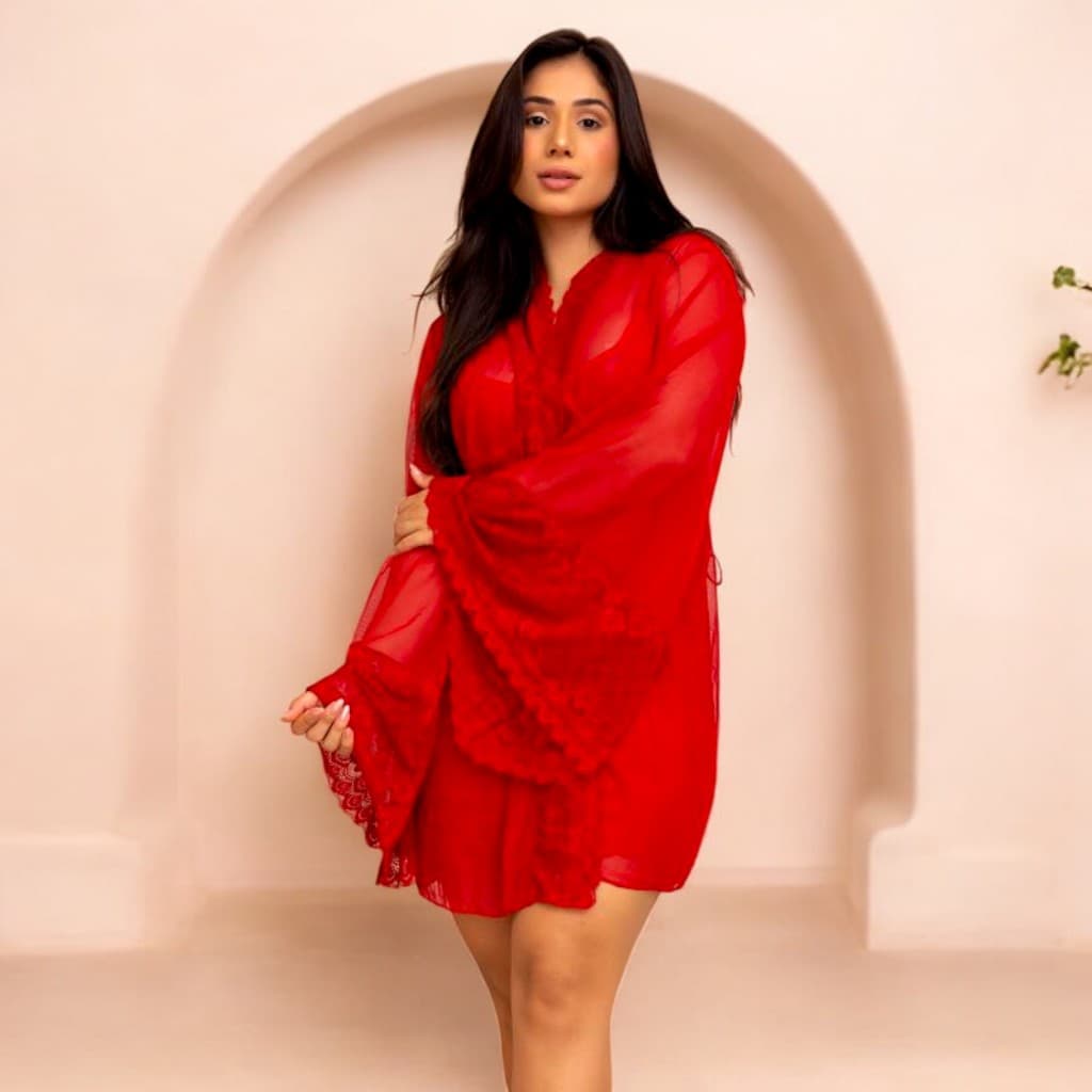 Robe Em Tule com Renda Roupão Luxo Rendado Lingerie Feminina