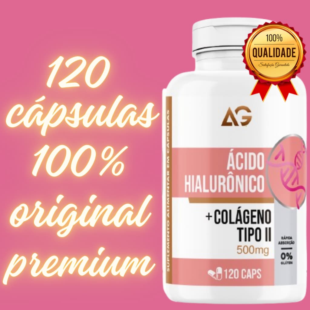 Ácido Hialurônico com Colágeno Tipo 2 500mg Original 120 Cápsulas Qualidade Premium