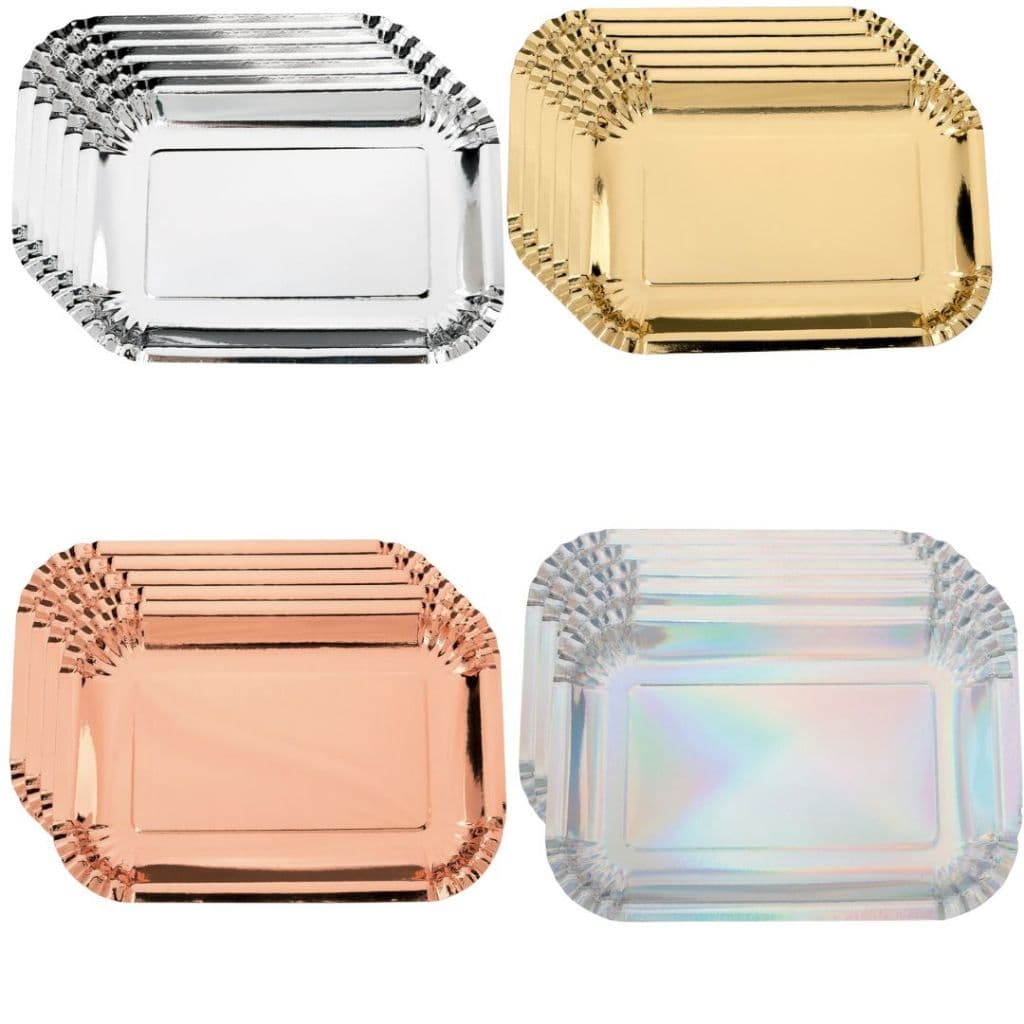 Kit Bandejas Descartáveis Média Retangular 5 Unidades 18,5 x 26,5 cm Decoração Mesa - Silver Festas