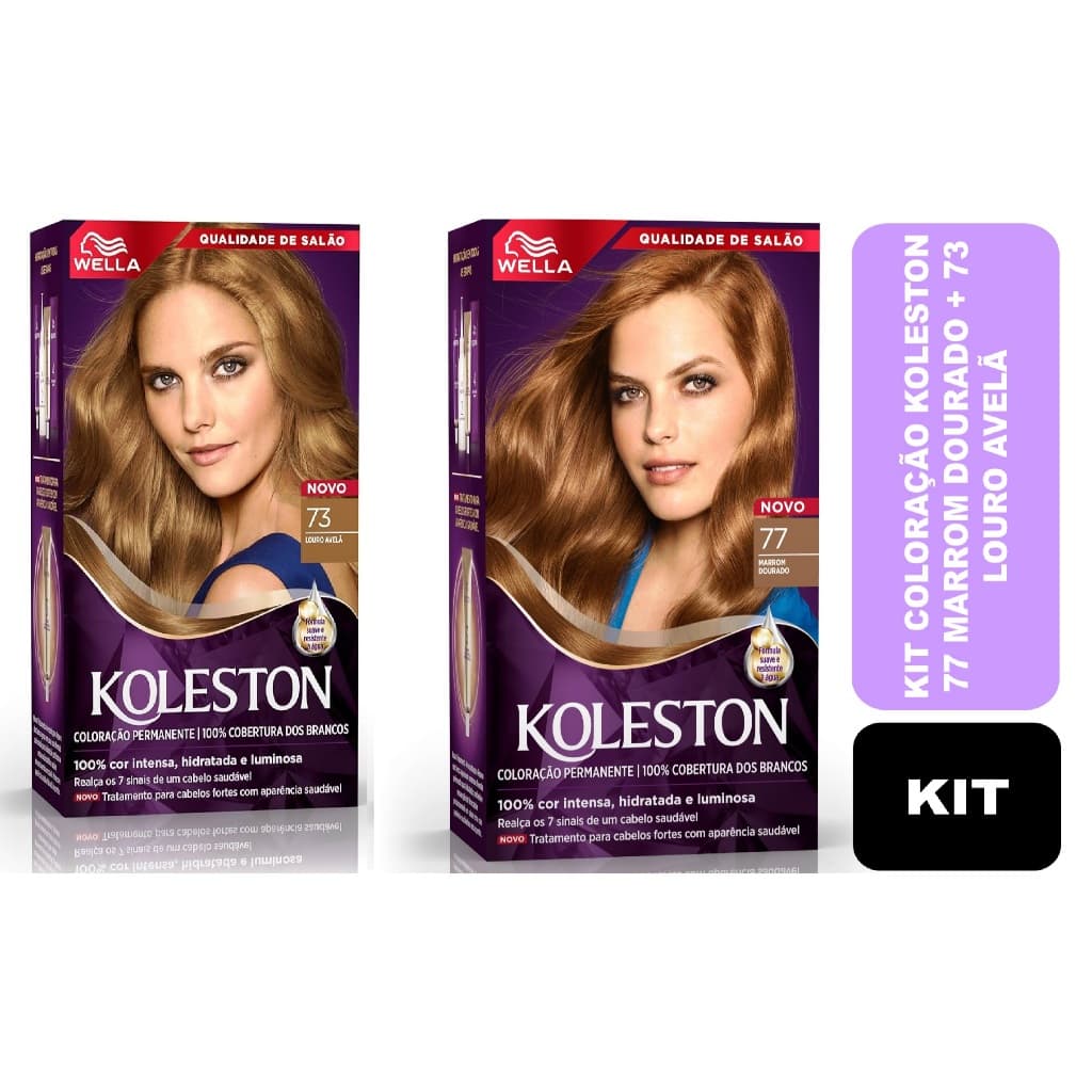 KIT 02 un Tintura Creme Wella Koleston - 77 Marrom Dourado + 73 Louro Avelã