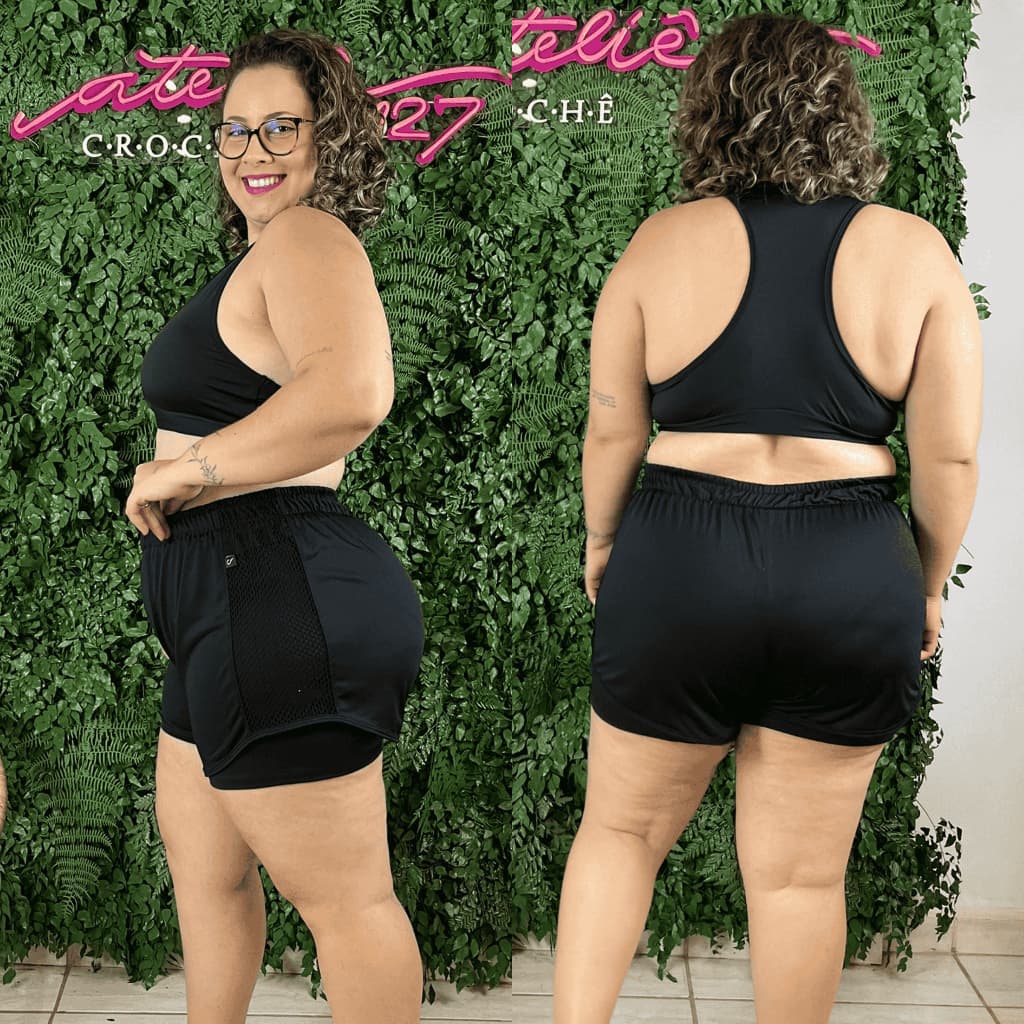 Shorts Sobreposto Cintura Alta Treino Plus Size Feminino Roupa Feminina Academia Fitness Curve