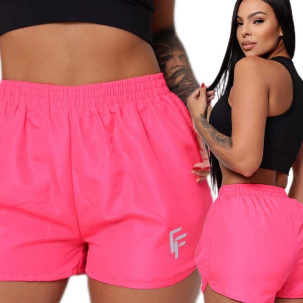 Shorts Feminino Moda 2025 Estampado `F´ Praia Piscina Academia Tactel Verão