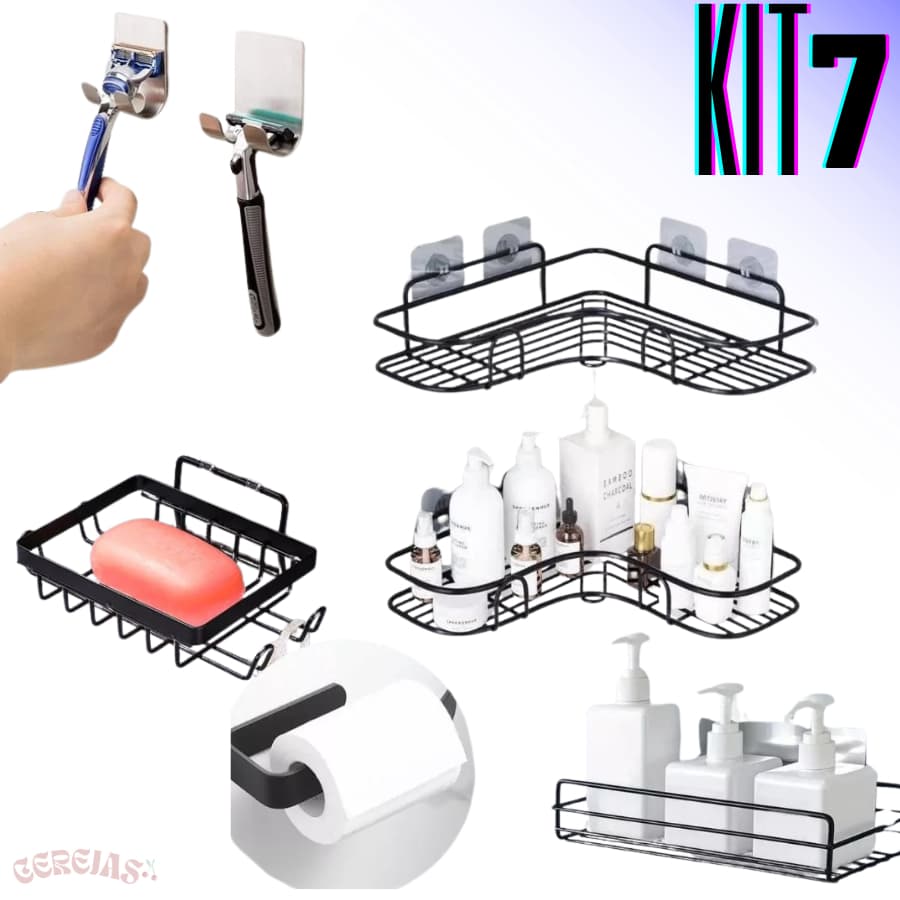 Kit Para Banheiro Completo Suportes Para Sabonete Gilette Shampoo Condicionador