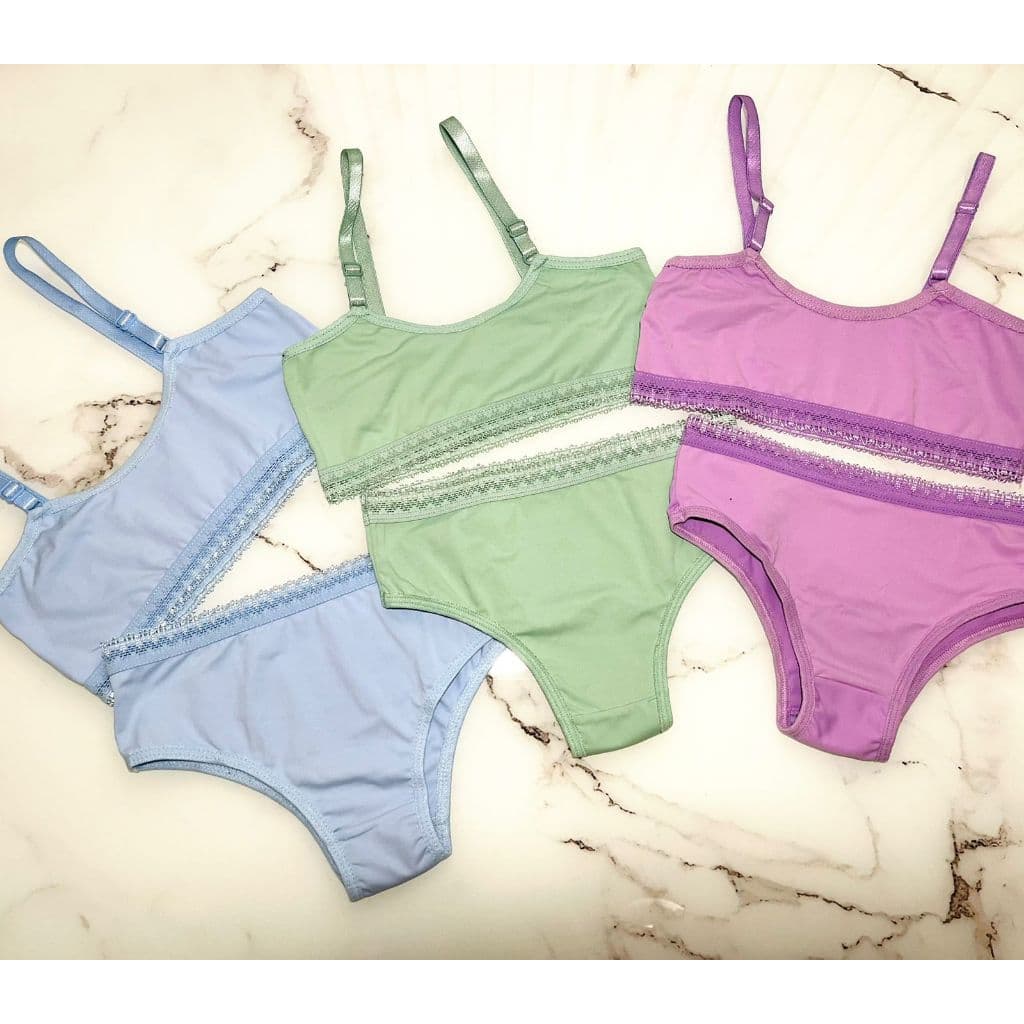 Kit 3 Conjuntos Calcinha Forro 100% Algodão + Top Sutiã Menina Moça Infantil