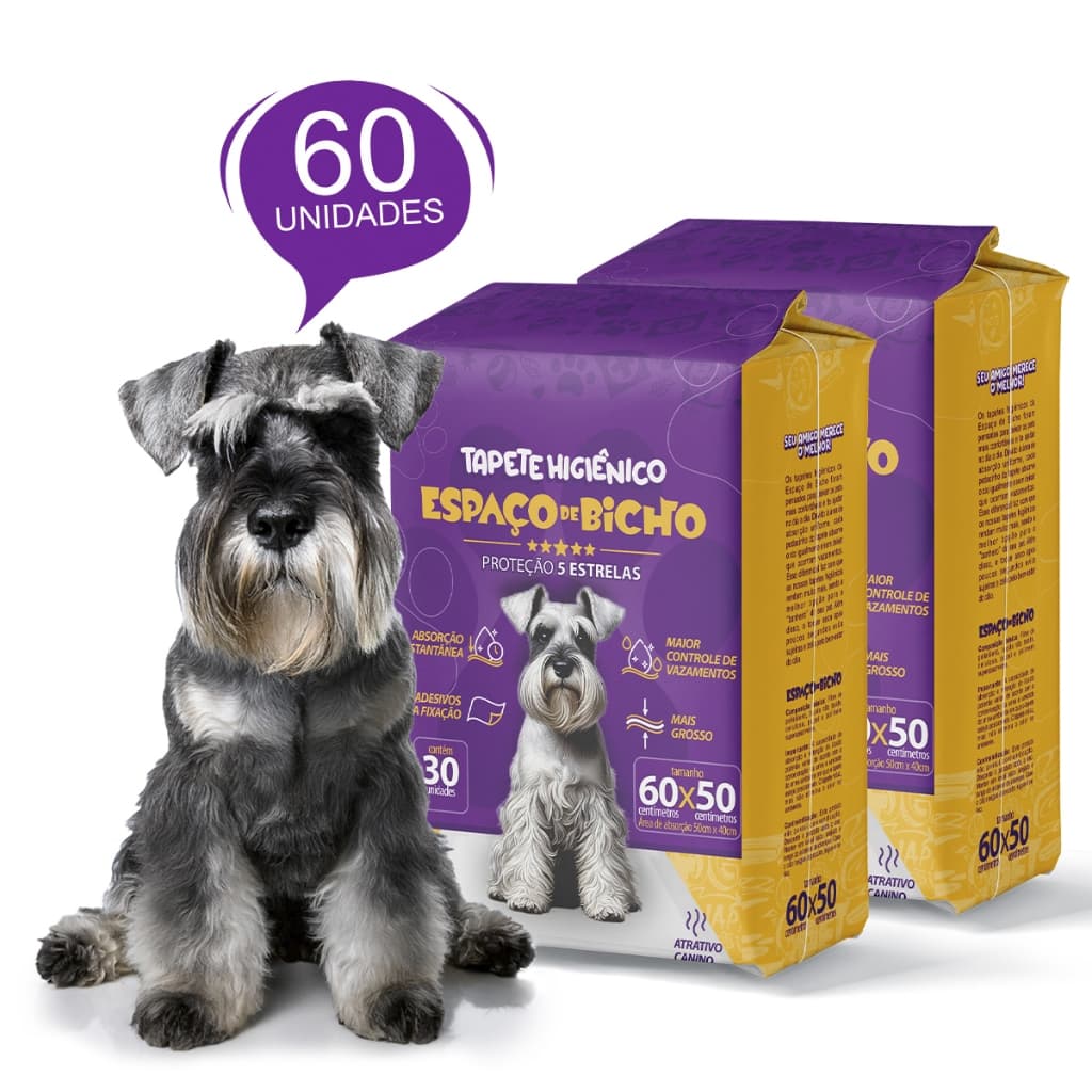 Kit Tapetes Higiênico 60 Unidades para Cachorro Espaço De Bicho  Pet 60x50cm