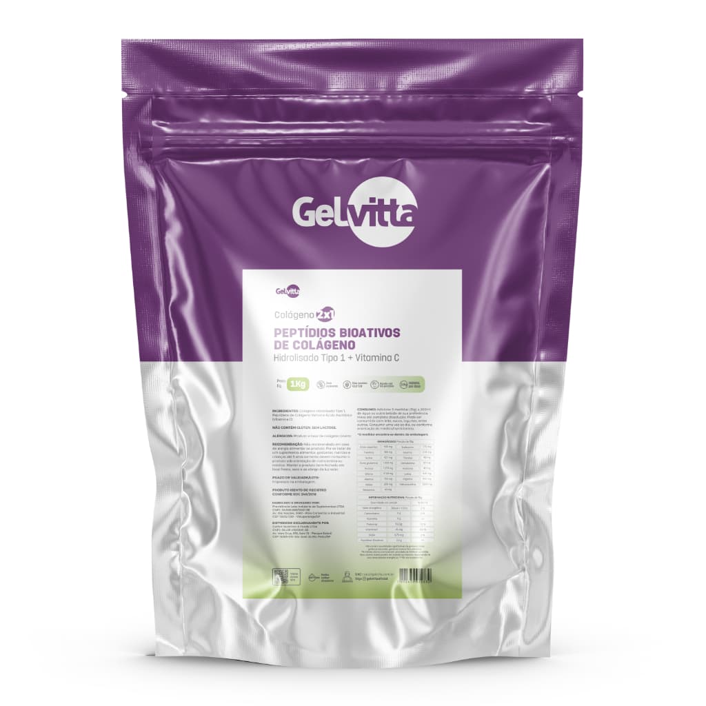Colágeno Verisol Hidrolisado Tipo 1 Com Vitamina C Gelvitta Anti Rugas Suplementos 1 Kg