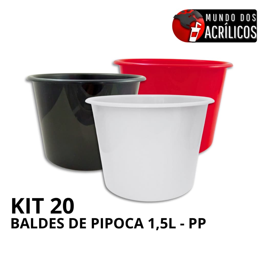 KIT 20 BALDES DE PIPOCA 1,5L PP PARA PERSONALIZAR ADESIVAR FESTA