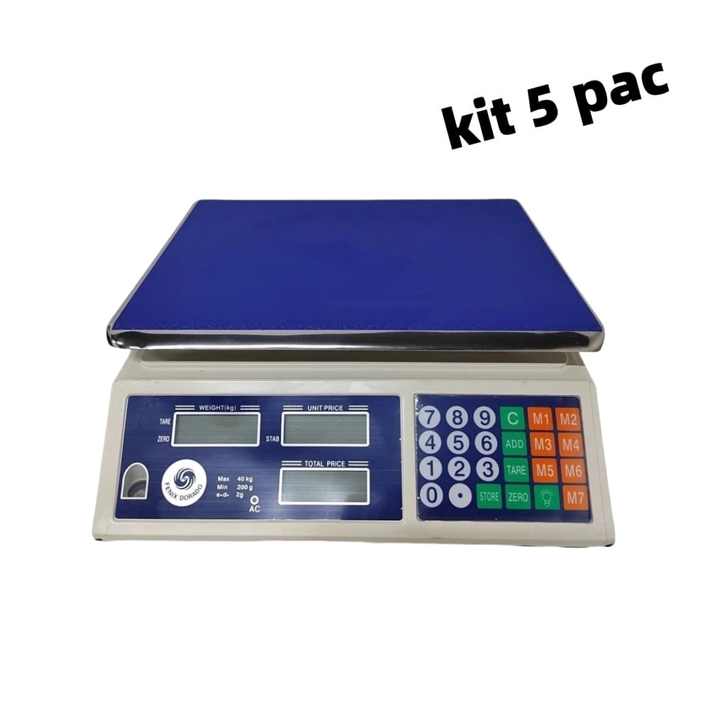 Balança Digital 40kg Kit 5 Unidades Bivolts 110/220v Eletrônica Recarregável Balanca Comercial Envia Aleatorio