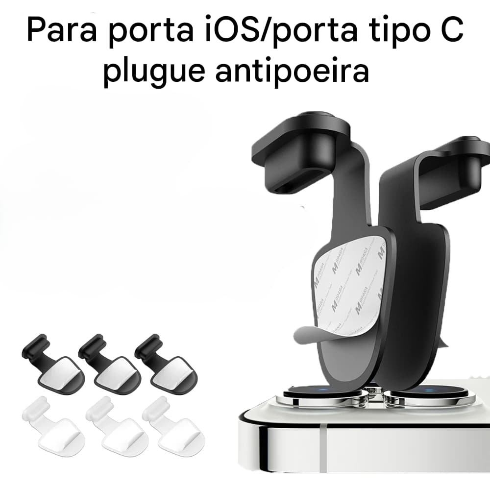 Protetor em silicone p/ entrada Tipo-C ou lightning( ate o iPhone 14), com adesivo fixador.