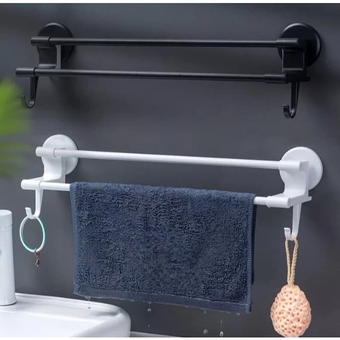 Porta Toalha Para Banheiro DUPLA CAMADA COM GANCHOS Sem Furo Com Suporte De Adesivos Multiuso