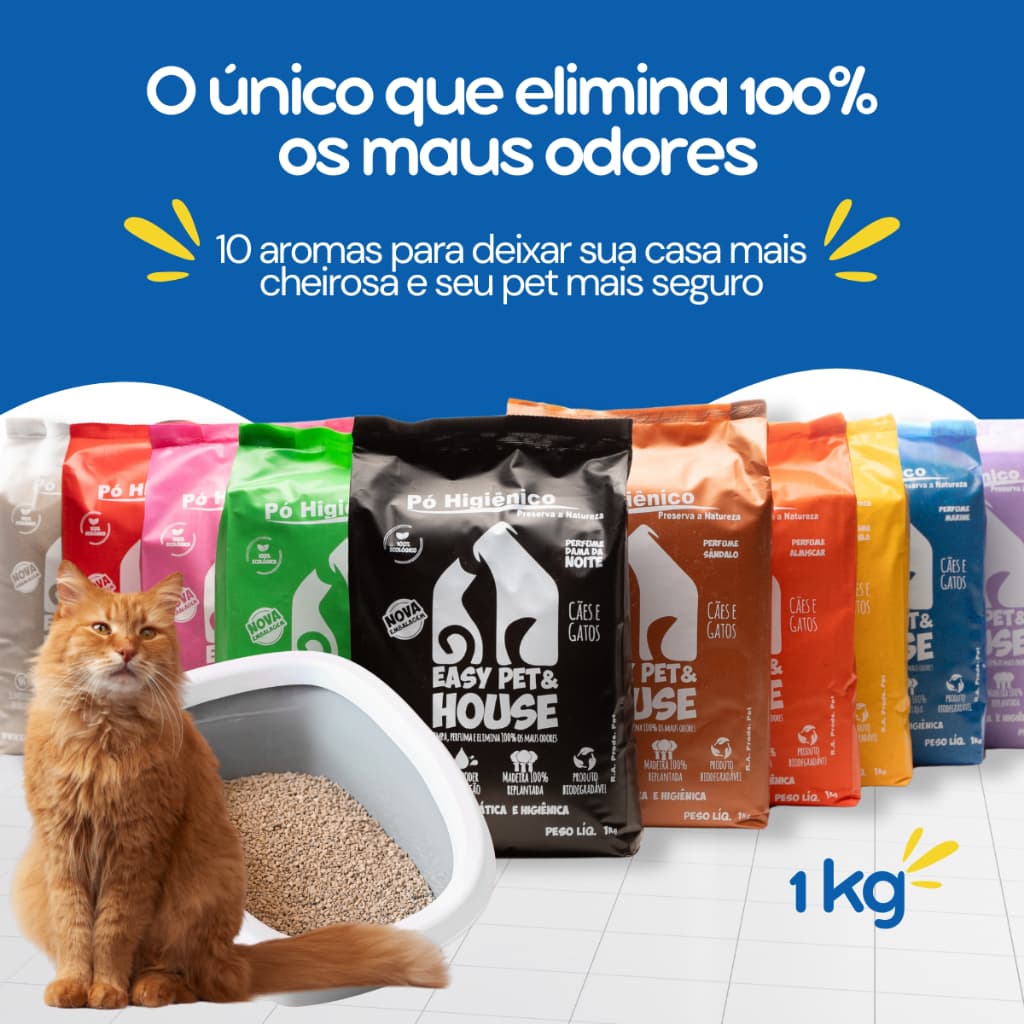 Pó Higiênico Eliminador de Odores para Bandeja Higiênica 10 aromas - Easypet para Gato