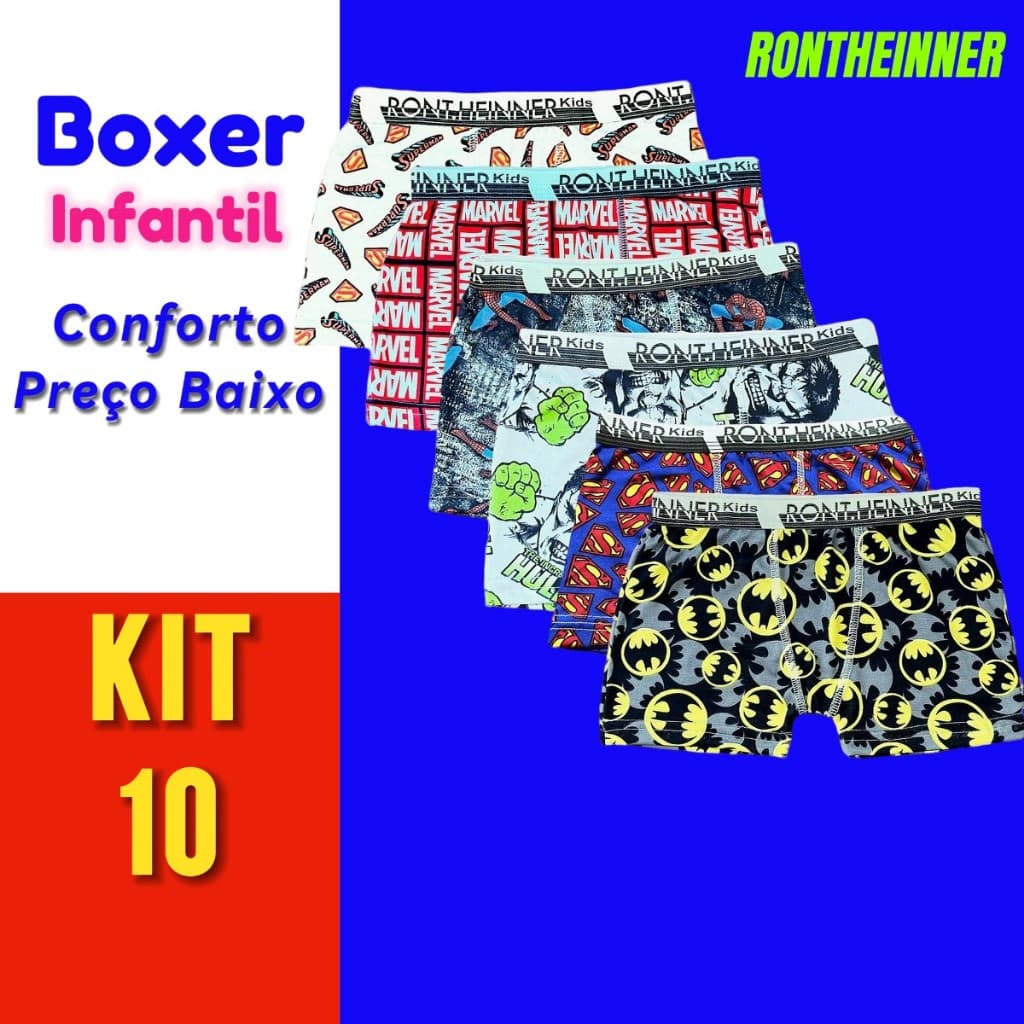 Kit 10 cueca boxer infantil menino