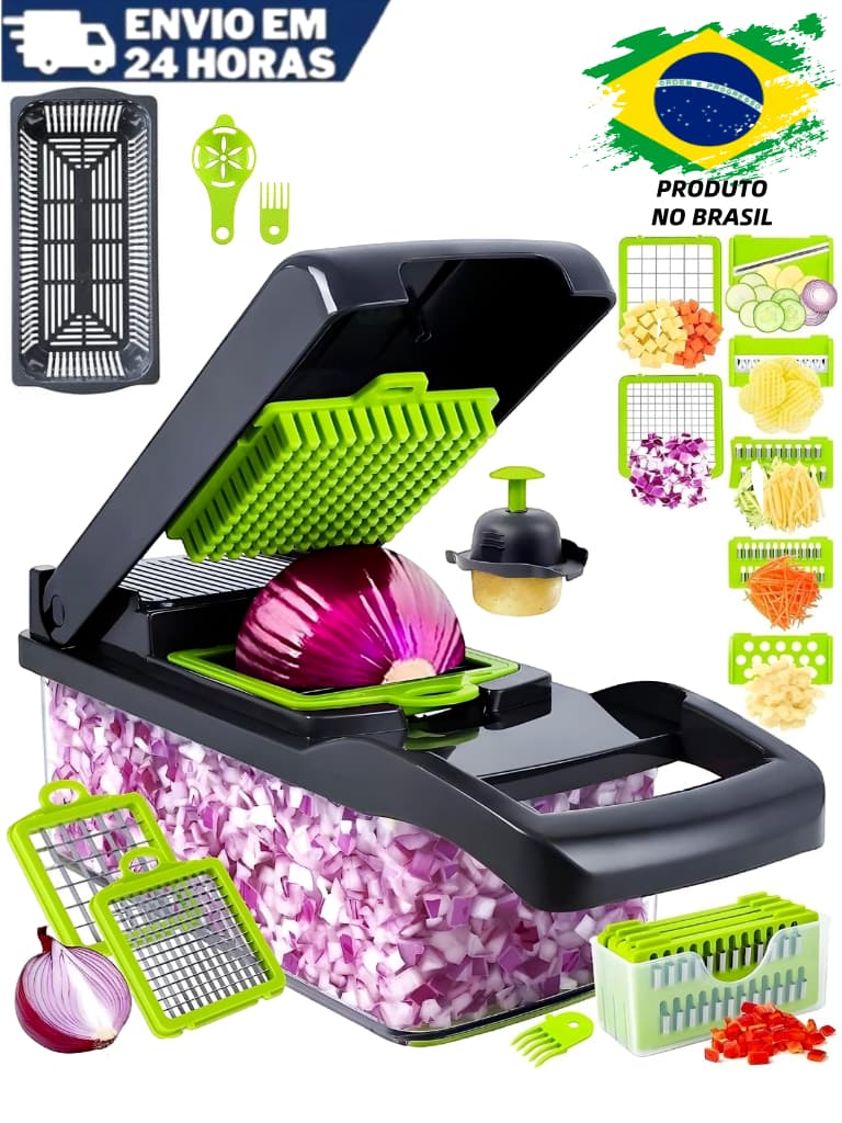 Cortador Multifuncional 14 em 1 - Fatiador Profissional para Verduras, Frutas e Legumes