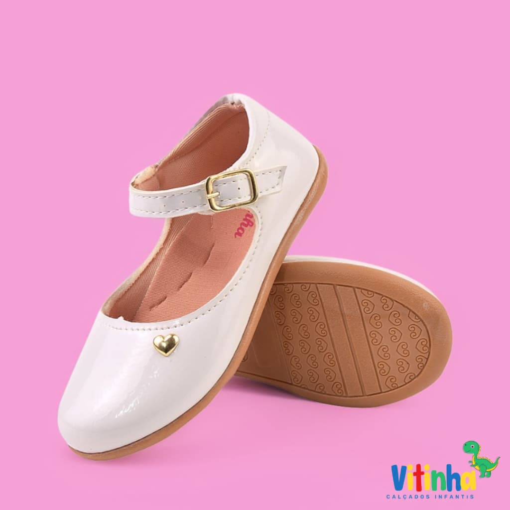 Sapatilha Infantil Feminina Menina Moda Barato Branco de Coração