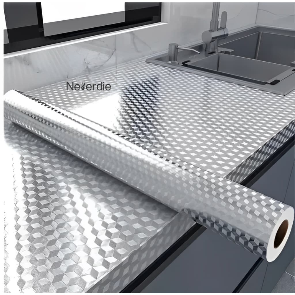 Papel de parede 3D alumínio adesivo impermeável anti óleo para armário Cozinha e protetor de fogão Brilhante