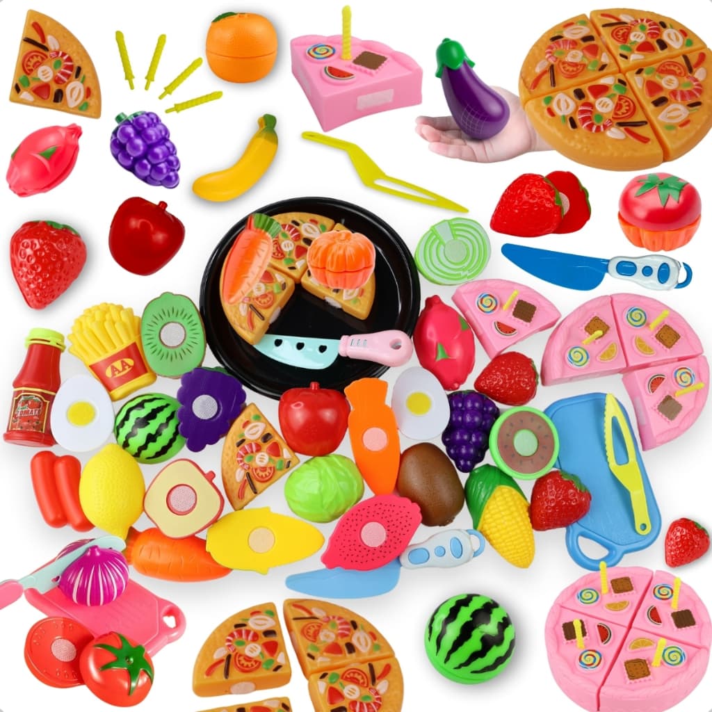 KIT Brinquedo 30 peças Cozinha Frutas Legumes Crec Brinquedo de Cortar Comidinha Faz de Conta